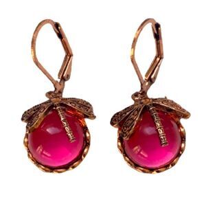 Vintage Art Deco Style Dragonfly Earrings, Romantic Whimsical Red Pink Garden